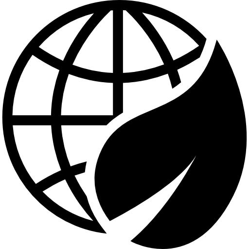 Planet grid with a leaf international ecological symbol